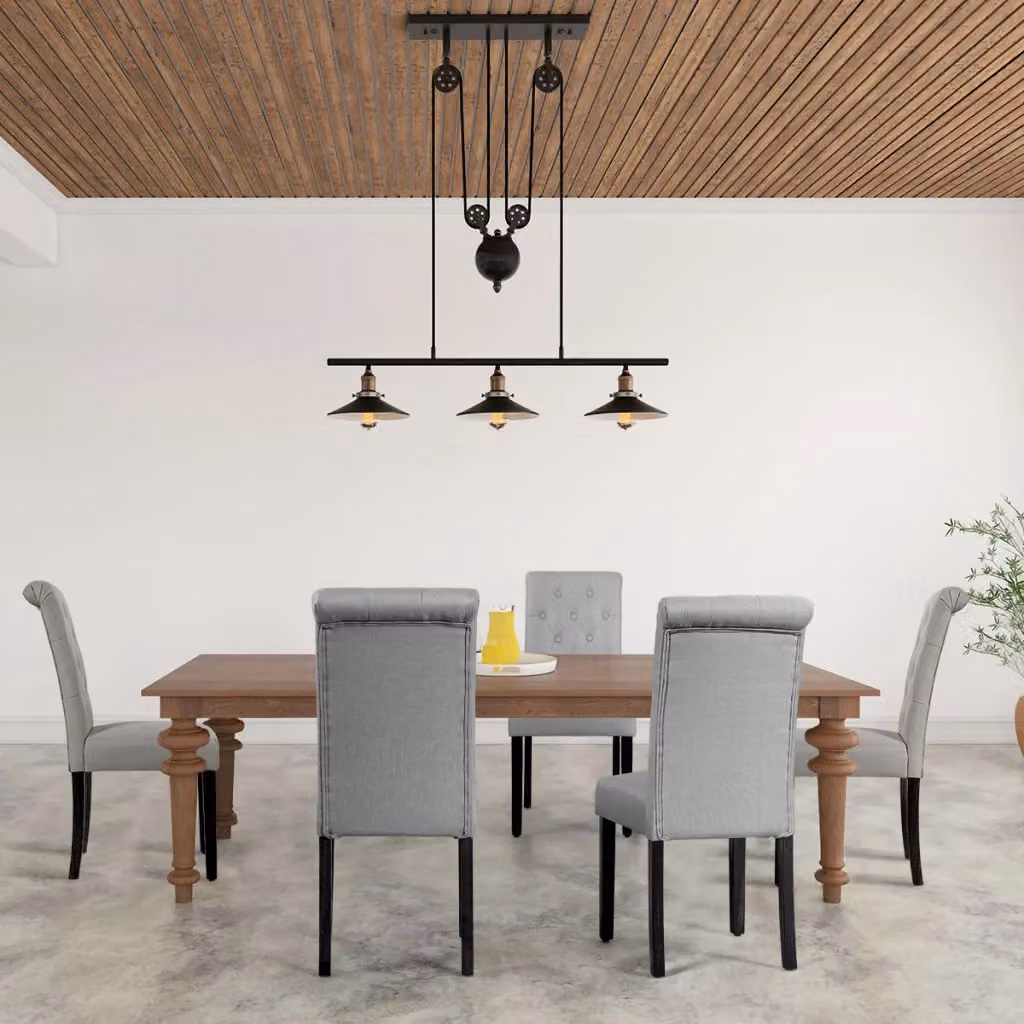 Sedie da pranzo Design Mania in tessuto di lino grigio con bottoni trapuntati e gambe in legno di gomma – 2