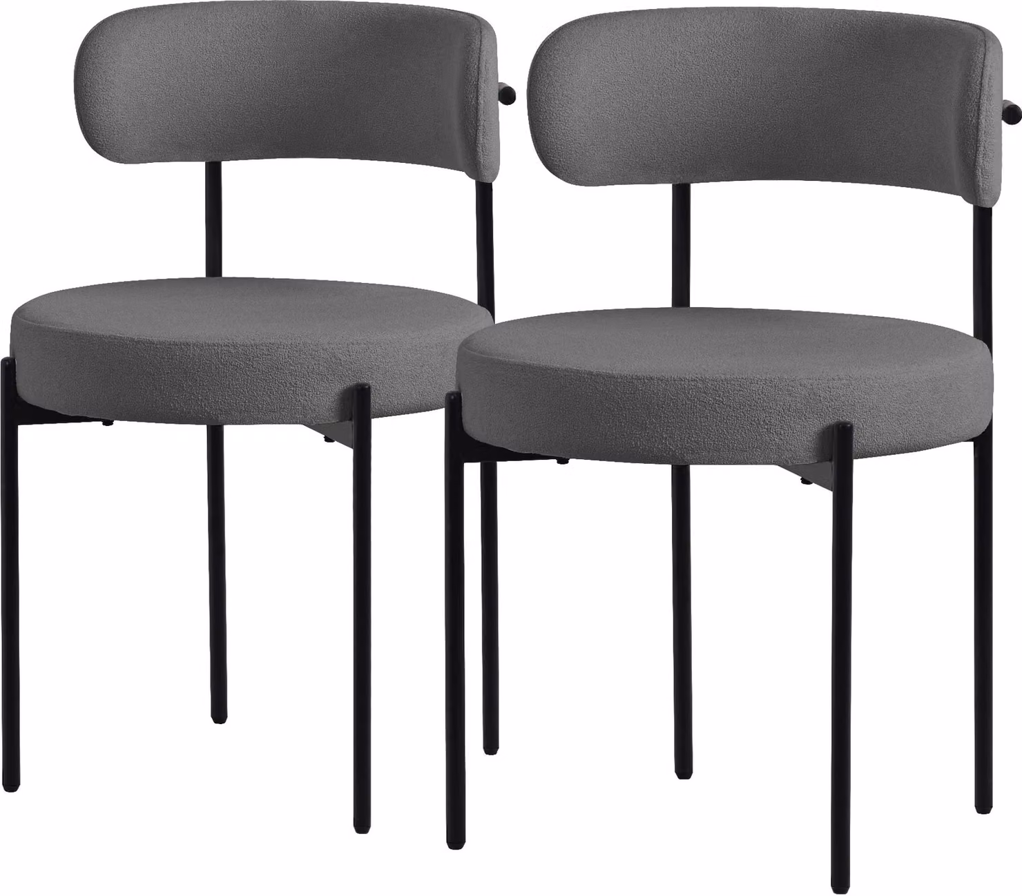 ML-Design set di 2 sedie per sala da pranzo, sedia da cucina, in tessuto teddy grigio, sedia da soggiorno con schienale, sedie imbottite con gambe in metallo, sedia lounge