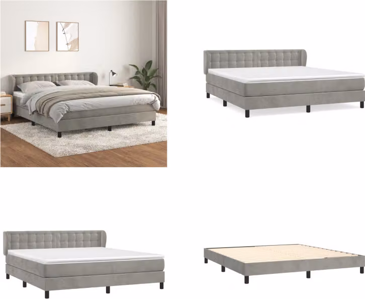 vidaXL Letto a molle con materasso grigio chiaro 180x200 cm in velluto - Letto a molle - Boxspringbetten - Bett - Schlafzimmermöbel