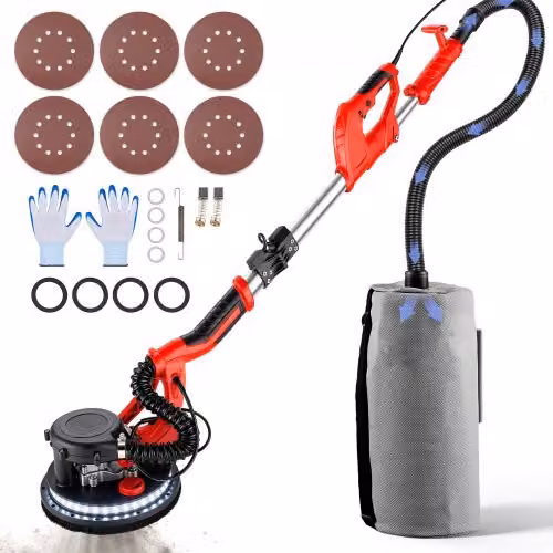 Levigatrice per pareti a secco elettrica VEVOR 850W rossa con impugnatura telescopica e velocità variabile 800-1750 giri/min