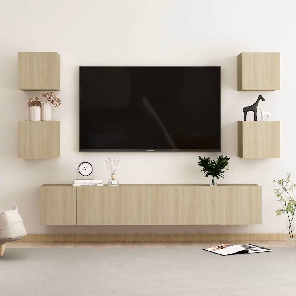 Set di mobili porta TV da 7 pezzi vidaXL in legno di quercia color rovere sonoma e marrone per il tuo soggiorno moderno
