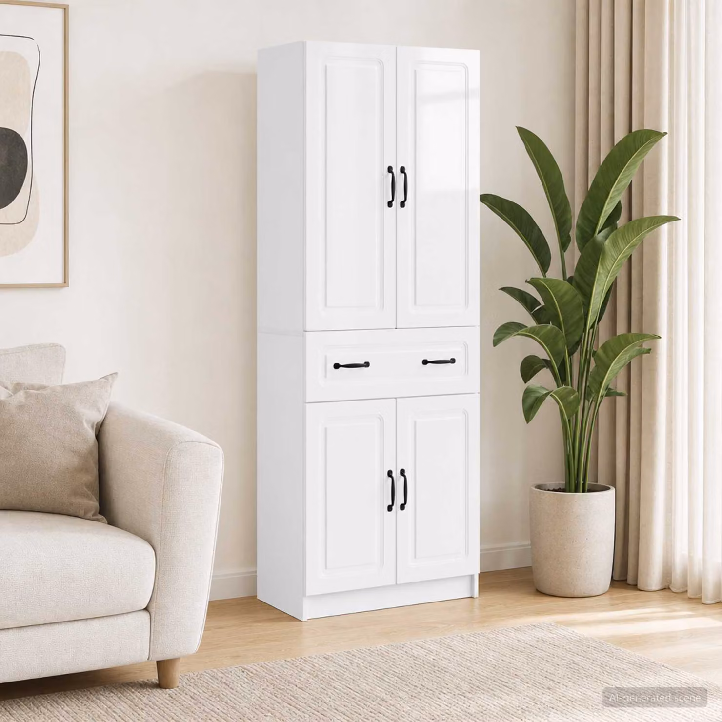 Set di 2 armadi moderni vidaXL in legno ingegnerizzato bianco lucido con ante a cerniera e ripiani interni L/P/H: 87.0 x 34.5 x 66.0 cm