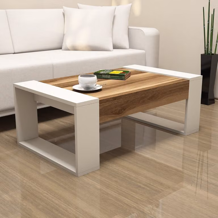Skye Decor, Venüs - Walnut, Cream, tavolino, noce, PANNELLI RIVESTITI AL 100 % DI MELAMINA, 102 x 60 x 37,6 cm