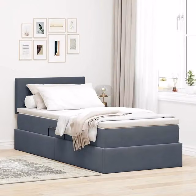 Letto con Contenitore Moderno vidaXL in Velluto Grigio L/P/H: 100 x 200 x 204 cm – 1