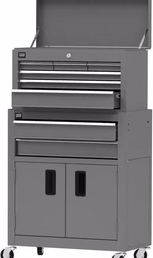 Carrello utensili compatto con valigetta sovrapponibile (grigio)