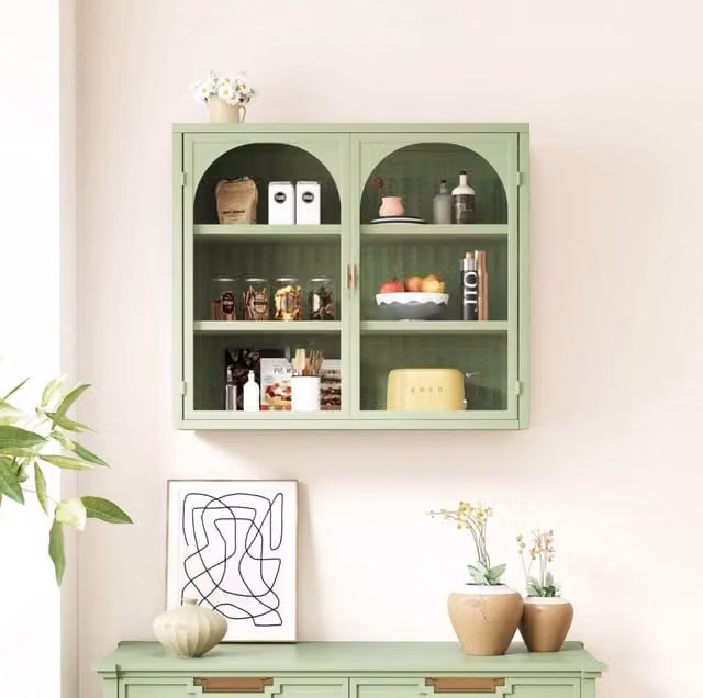 Mobile pensile ULEVR 79,5x39x24 cm con 2 ante in vetro e 3 livelli, metallo verde
