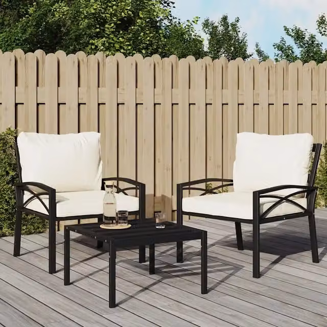 Set di 2 sedie da giardino con cuscini vidaXL in acciaio color sabbia e nero, L/P/H: 68 x 76 x 79 cm – 1