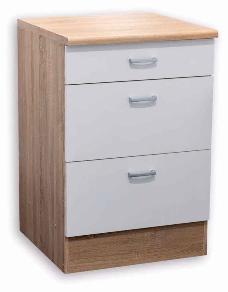 Mobile base >Ailina< in rovere Sonoma / bianco, materiale derivato dal legno - 60x90x60 cm (LxAxP)