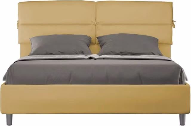 Letto Matrimoniale Nandy con Contenitore e Rete con Alzata, Imbottito in Microfibra, Colore Ocra L 160 x P 210 cm – 1