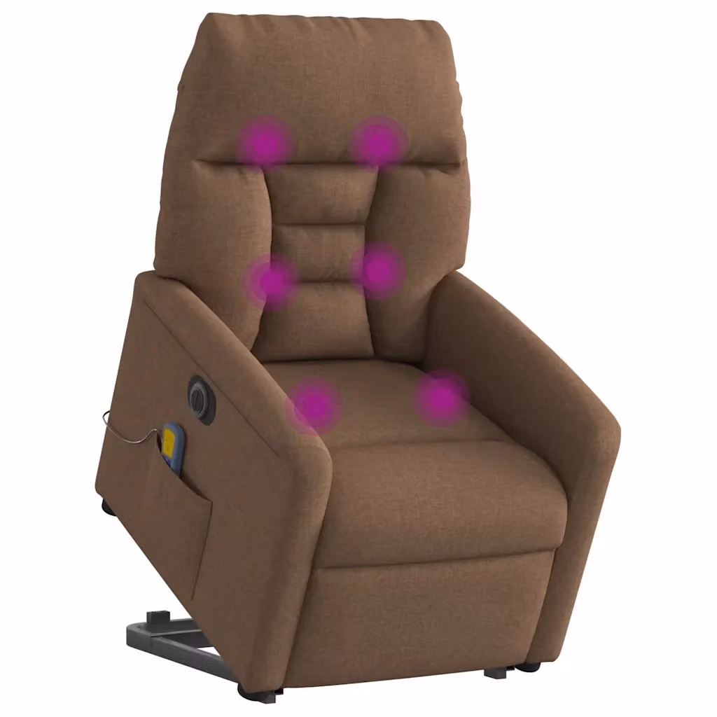 Poltrona Alzapersona Elettrica con Massaggio vidaXL, Rivestimento in Tessuto Marrone con Braccioli – 2