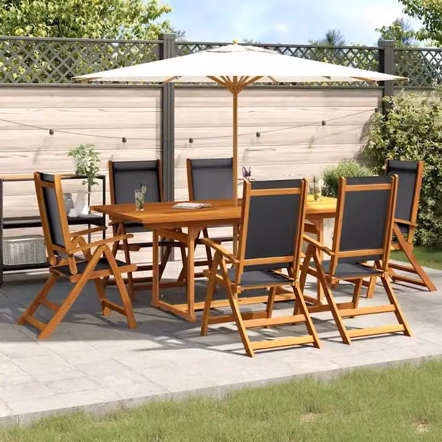 Set Pranzo da Giardino vidaXL in Legno di Acacia e Textilene, 7 Pezzi, Marrone e Nero