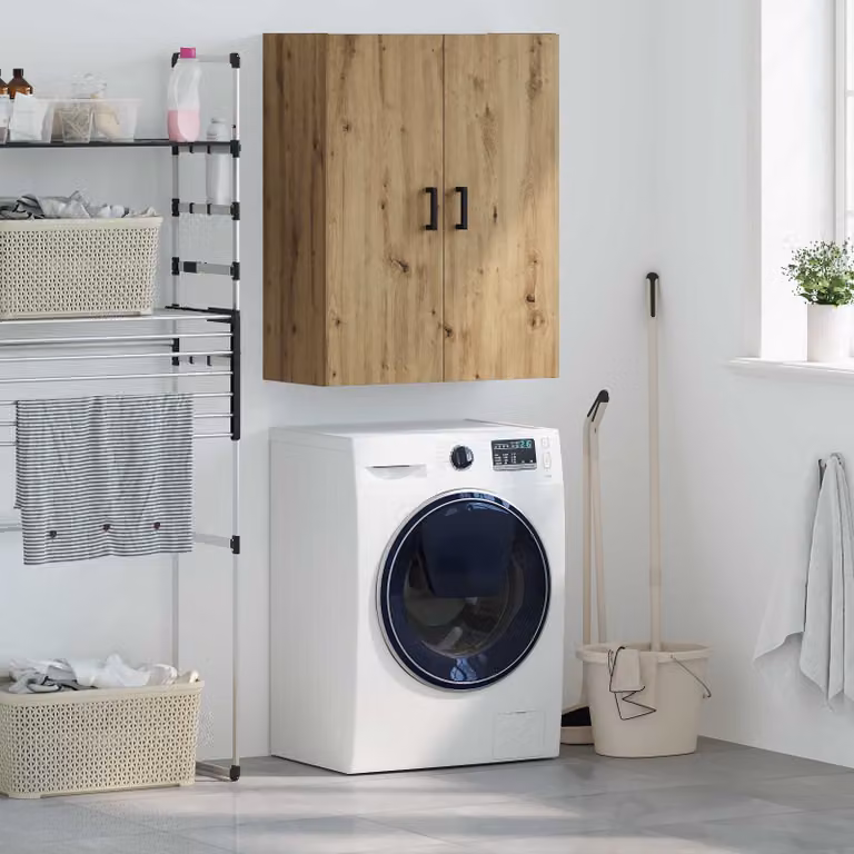 Armadietto a muro vidaXL in rovere marrone con ante a battente e ripiani interni, L: 69,5 cm, P: 34 cm, H: 90 cm