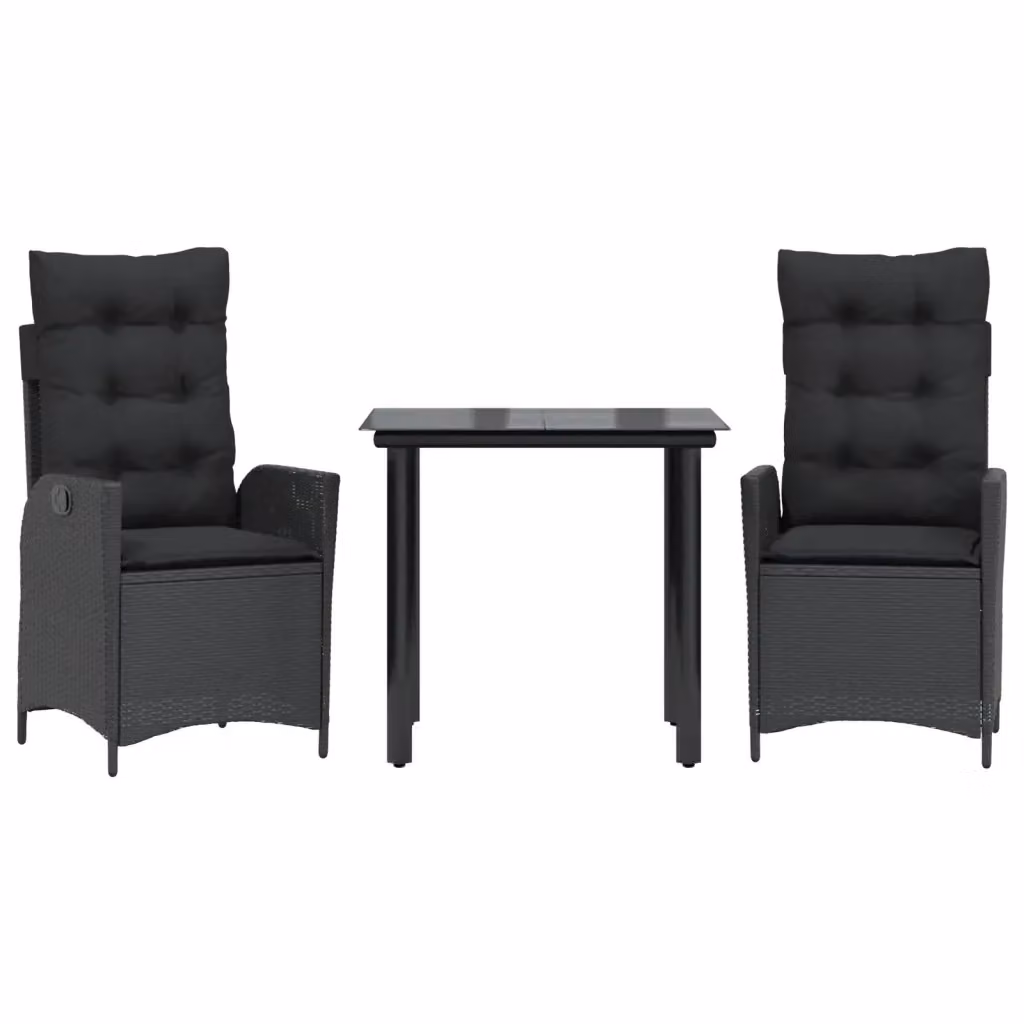 Set da pranzo da giardino vidaXL in polyrattan nero con cuscini e tavolo in vetro – 2