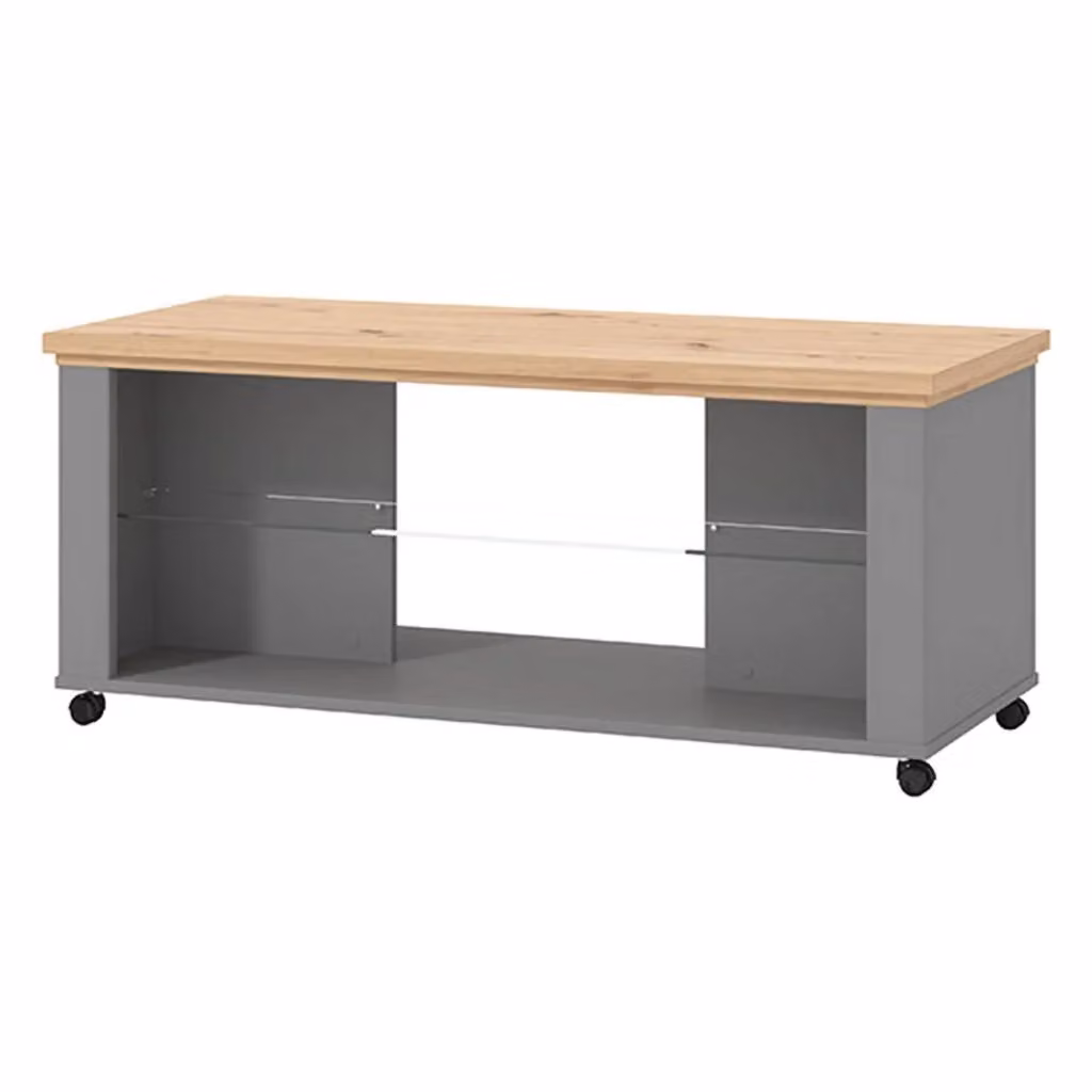 Tavolino da salotto DMORA rettangolare in legno rovere e vetro, colore marrone e antracite, L: 115 cm, P: 51 cm, H: 49 cm – 2