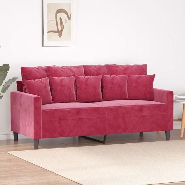 Divano a 2 posti moderno vidaXL in velluto rosso con struttura in metallo e cuscini inclusi – 1