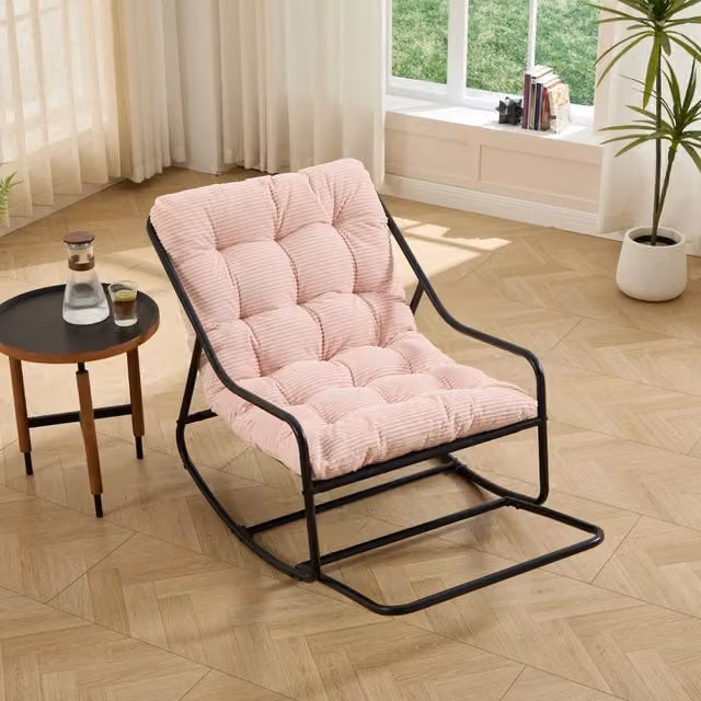 Poltrona Dondolo ¨C MINIMAL ¨C Tessuto Rosa, Schienale, Cuscino, Struttura Nera