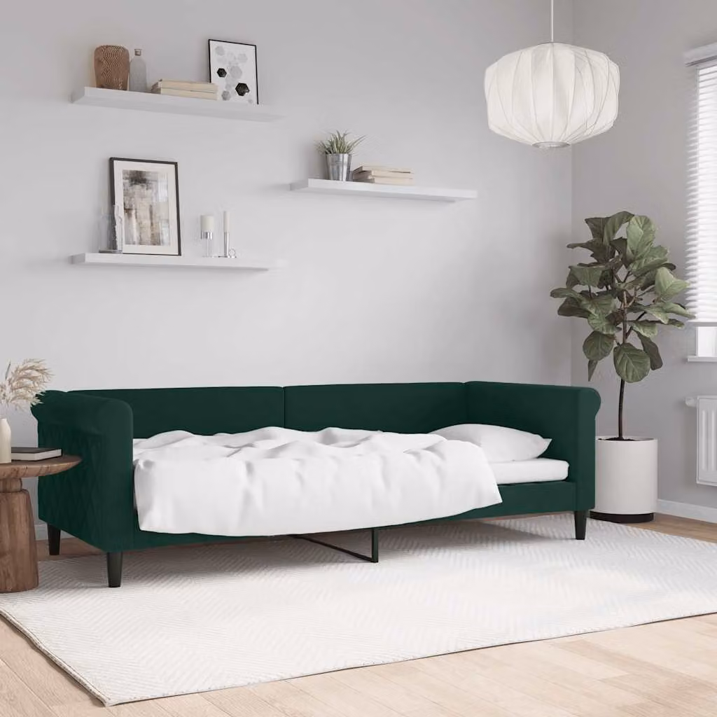 Letto da Giorno vidaXL in Velluto Verde con Struttura Imbottita e Mix di Materiali L: 200 cm, P: 80 cm, H: 68 cm