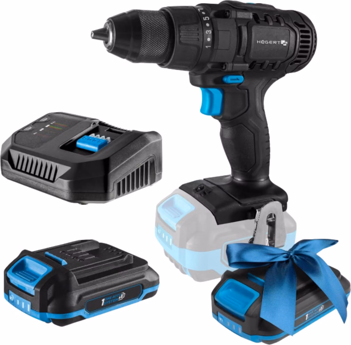 Set di trapano-avvitatore a batteria HÖGERT TECHNIK, 18V, coppia di 50 Nm, batteria da 2,0 Ah, caricabatterie da 4A