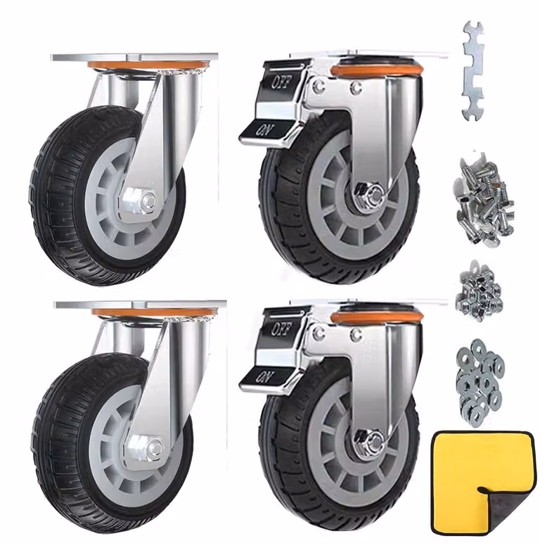 Ruote con sistema di bloccaggio di sicurezza a doppio, set di 4, diametro 13 cm, portata massima 2000 kg, per mobili