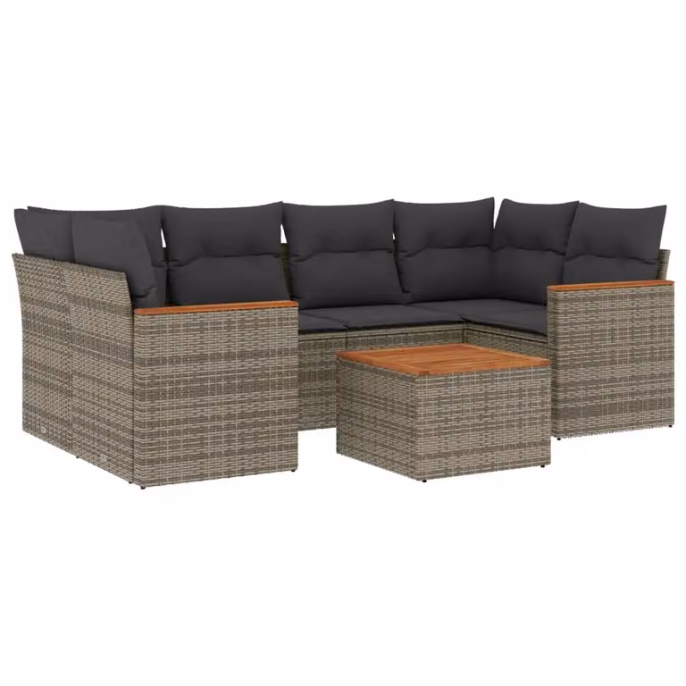 Set Divani da Giardino 7 pz con Cuscini Grigio in Polyrattan