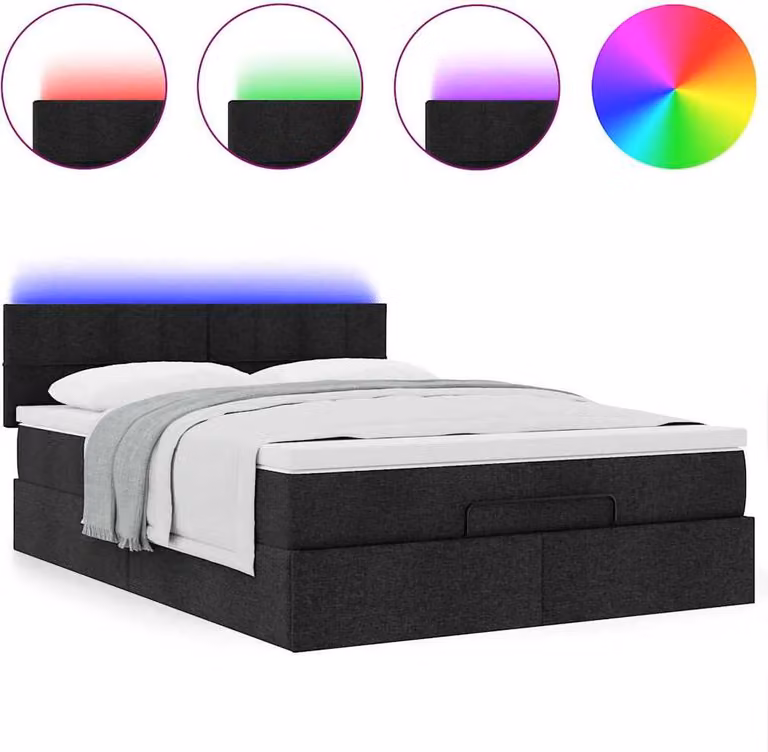 Pouf Letto con Materasso e LED Nero 140x190 cm