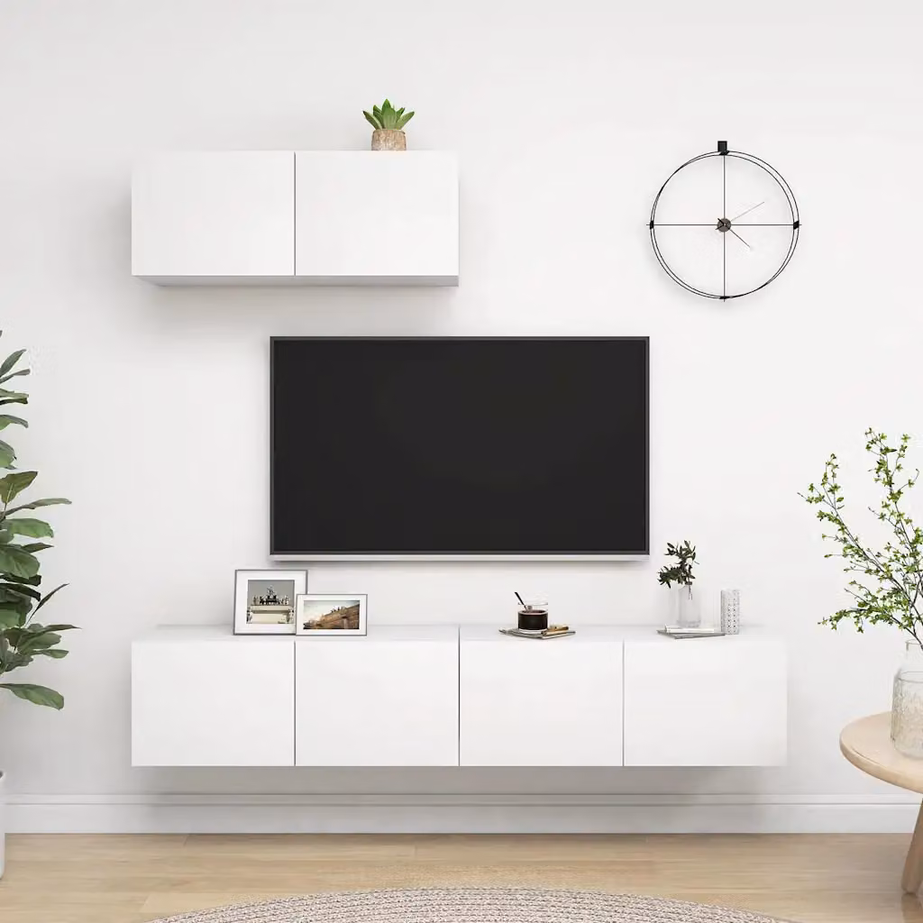 Set di 3 mobili TV vidaXL bianchi in legno multistrato per soggiorno in stile minimalista, montaggio a parete, finitura opaca, L: 80 cm, P: 30 cm, H: 30 cm