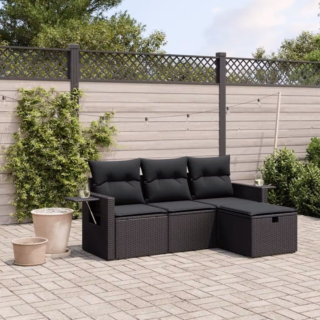 Maison Exclusive - Set divani da giardino 4 pezzi con cuscini in polyrattan nero