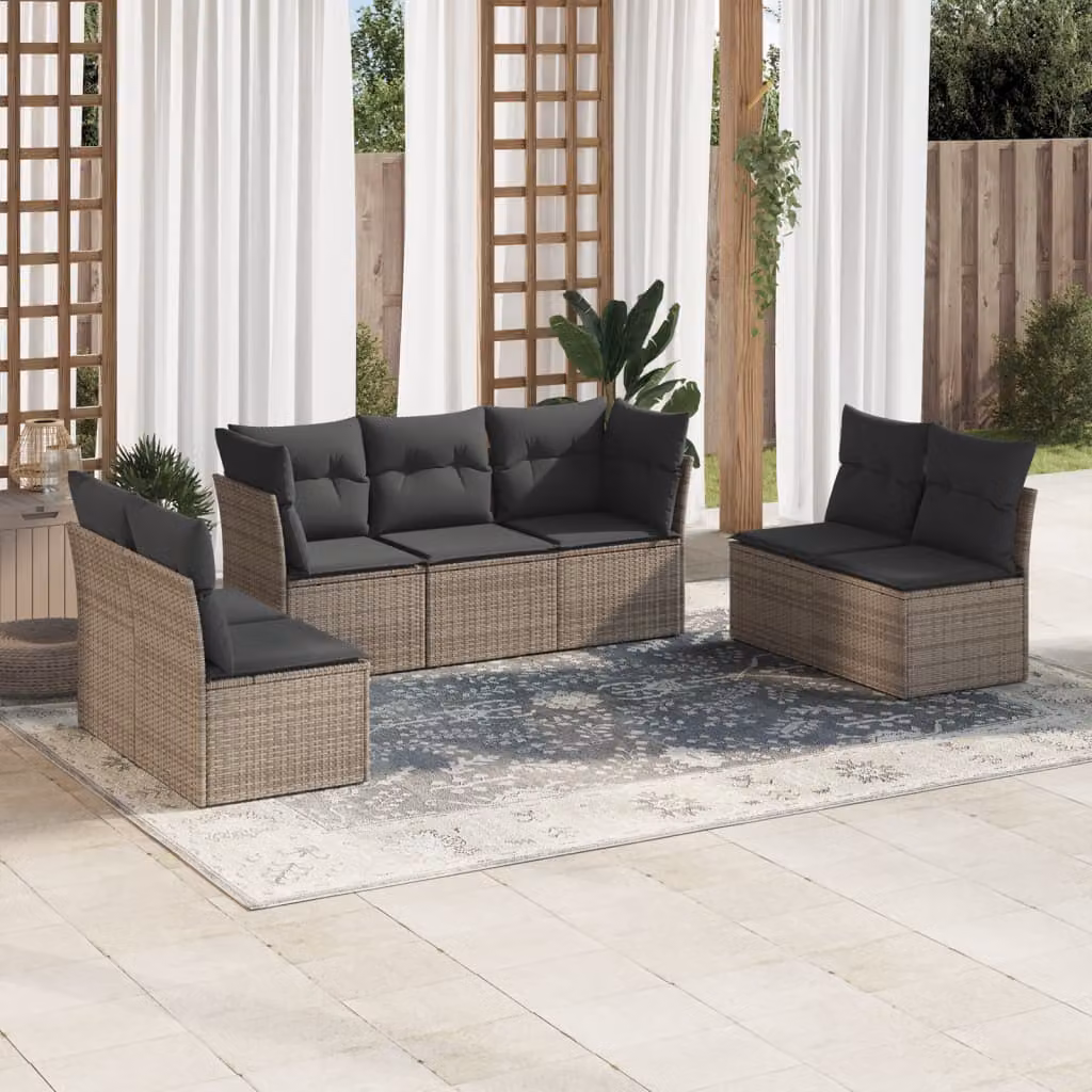 vidaXL Set Divani da Giardino 7 pz in Polyrattan e Metallo con Cuscini Grigio – 1
