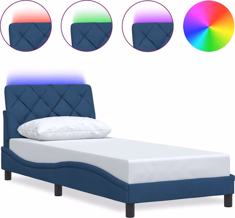 Struttura letto con LED senza materasso Tessuto blu 90x190 cm