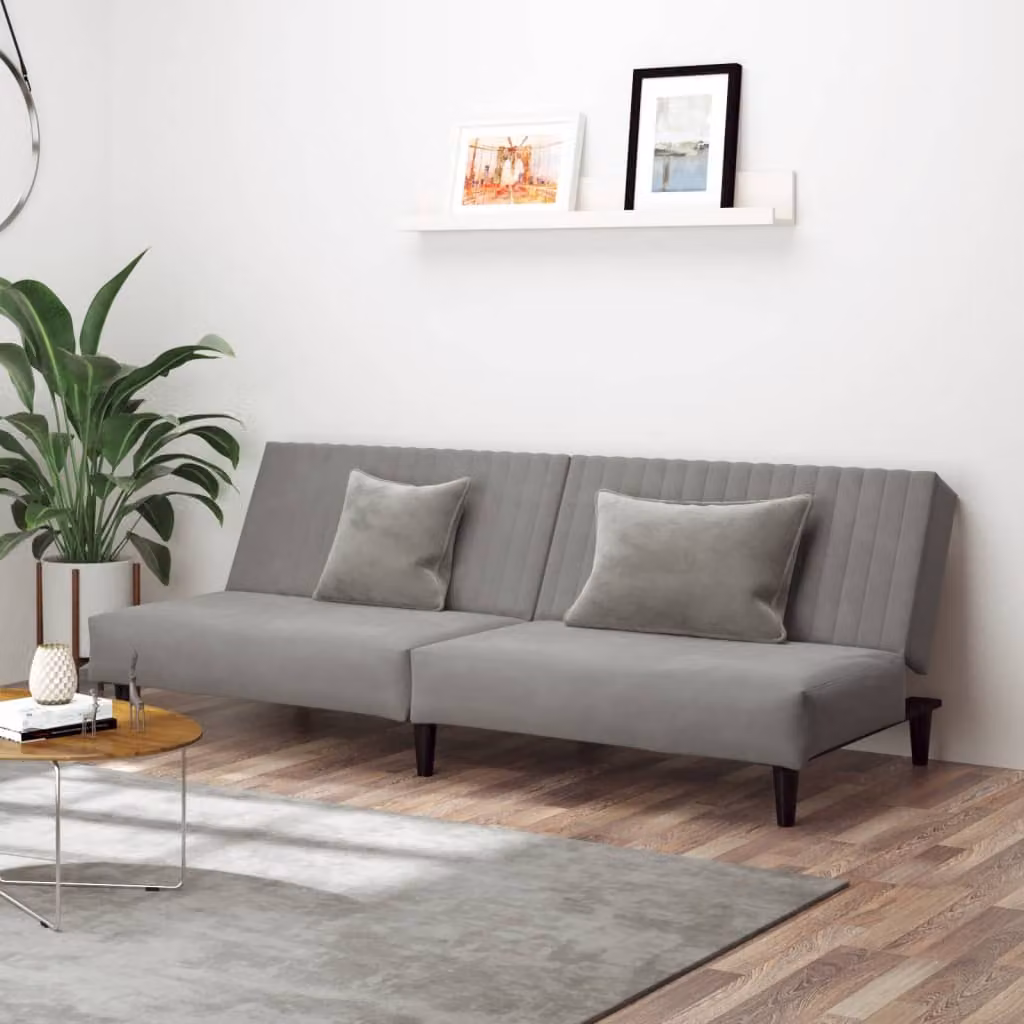 vidaXL Divano Letto Click Clack Moderno in Velluto Grigio con Struttura in Legno Solido e Poggiatesta Regolabile, Dimensioni: 200 x 90 cm