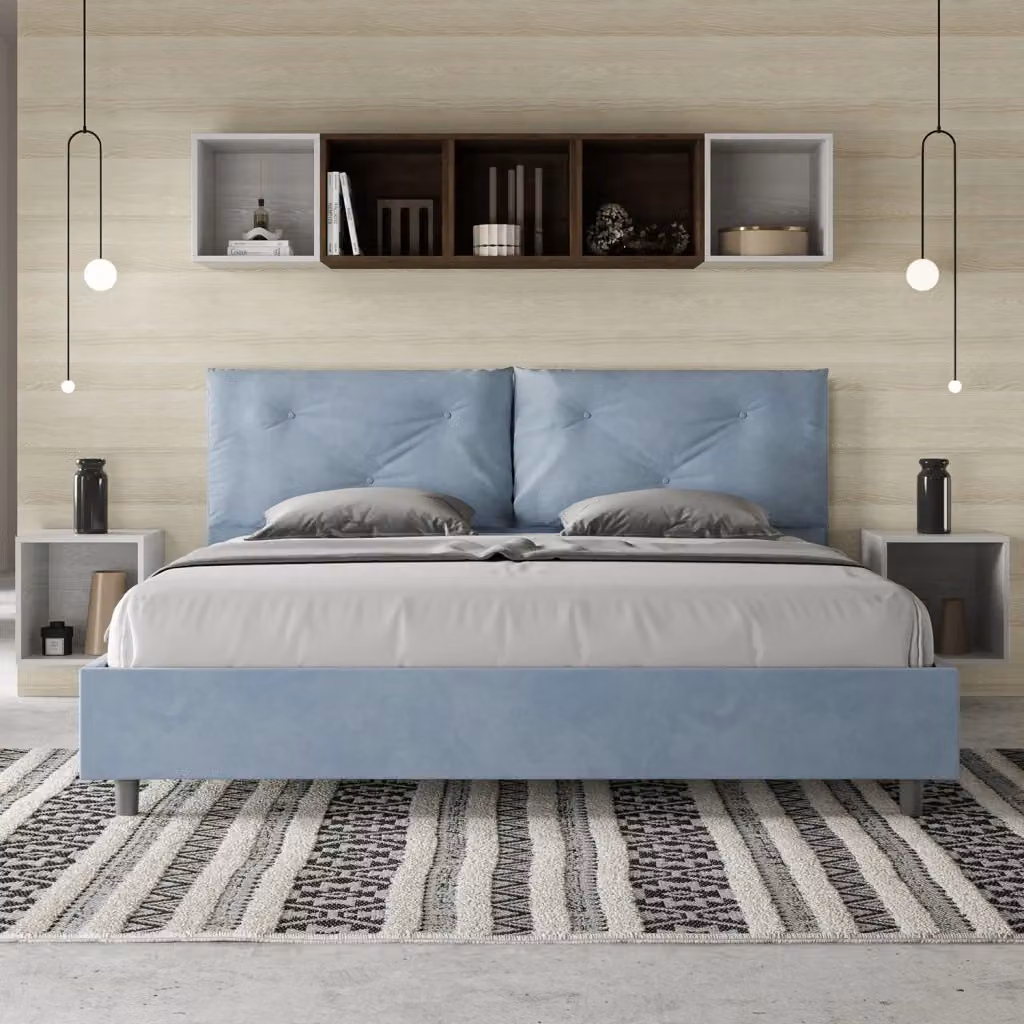 Letto Matrimoniale King Size Appia Large Giordanoshop Imbottito in Microfibra Azzurro L/P/H: 215 x 200 x 110 cm – 2
