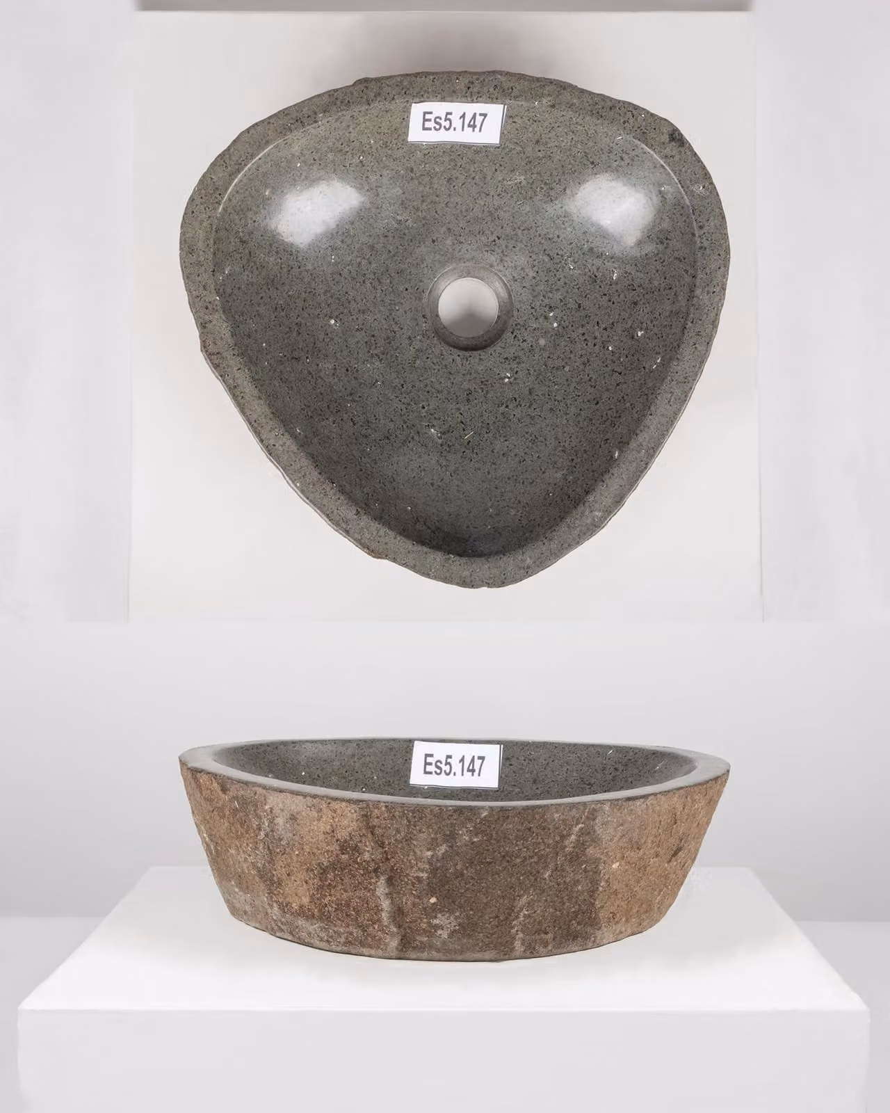 Lavabo in pietra naturale, diametro 40 cm, forma rotonda, colore grigio