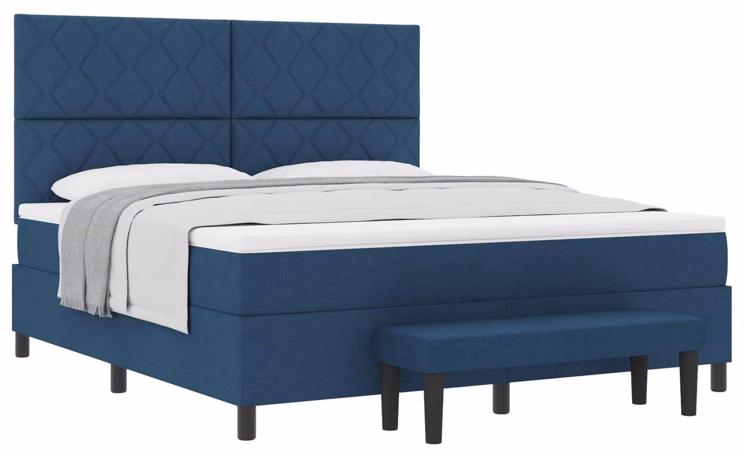 Letto a molle con testiera blu 180 x 200 cm in tessuto