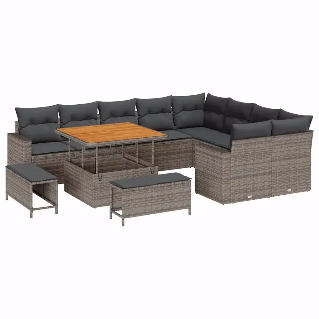 Set Divano da Giardino vidaXL a forma a U con 13 pezzi, Grigio – 2