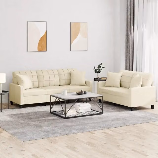 Set di divani 2 pezzi vidaXL in similpelle beige con cuscini per soggiorno moderno
