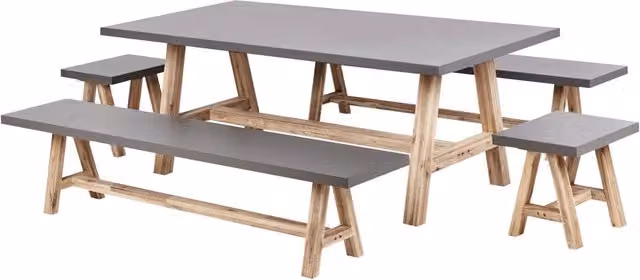 Set da pranzo da giardino Beliani in fibra di cemento e legno d'acacia, 8 posti, stile industriale, Grigio