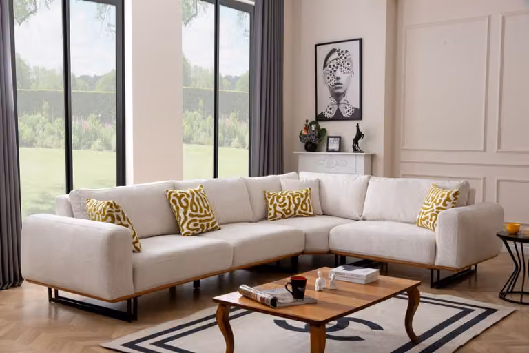 Luxus Ecksofa L-Form Stoffsofa Couch Sofa Weiße Polstersofa Sitz Eckgarnitur