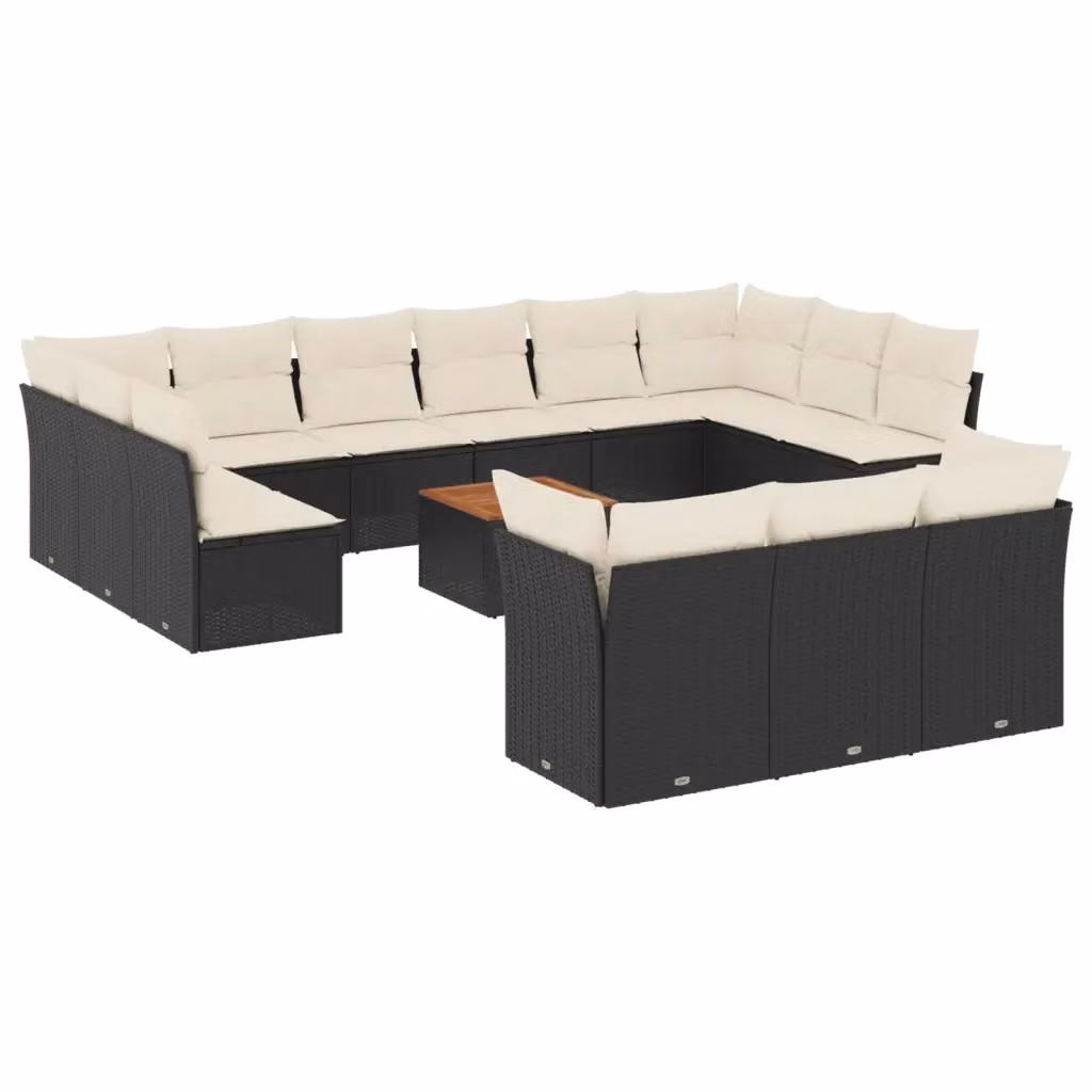 Set di Divani da Giardino a Forma di U vidaXL in Polyrattan Nero con Cuscini e Tavolino da Caffè – 2