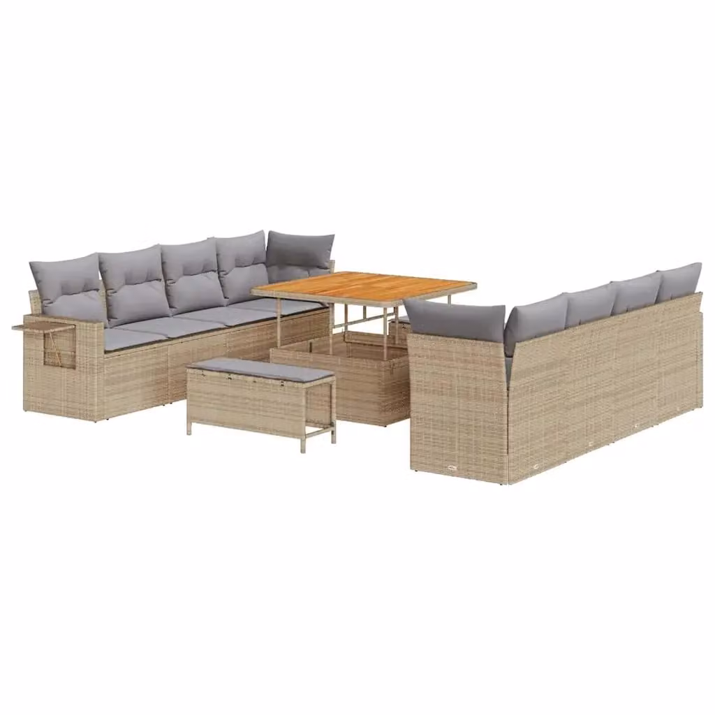Set Divano da Giardino Moderno vidaXL in Rattan e Legno di Acacia, 11 Pezzi, Beige – 2