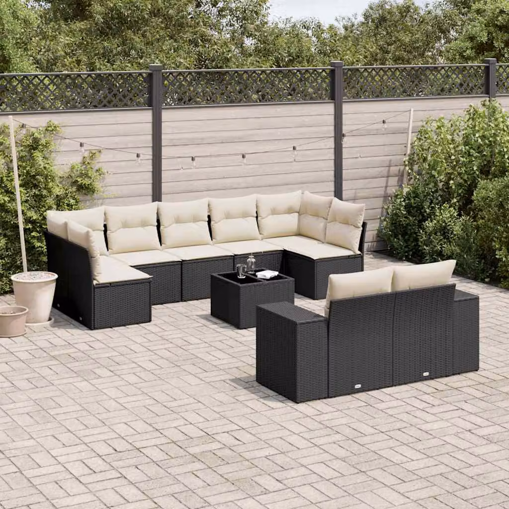 Set Divano da Giardino a L vidaXL con Cuscini e Tavolino da Esterno in Polyrattan e Metallo Nero e Bianco – 1