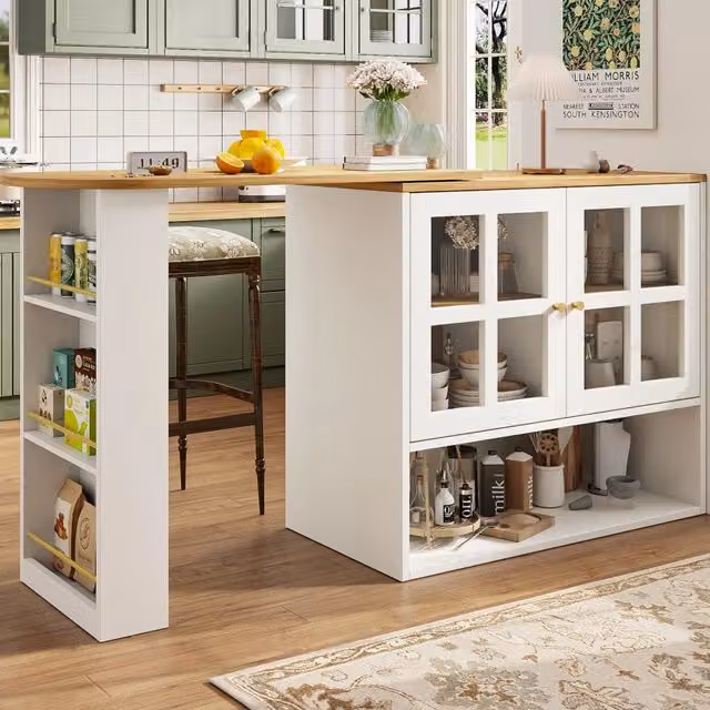 Credenza girevole 360 WISHDOR in MDF bianco con ante in vetro temperato e piano estensibile L/P/H: 138,0 x 102,5 x 39,0 cm – 1