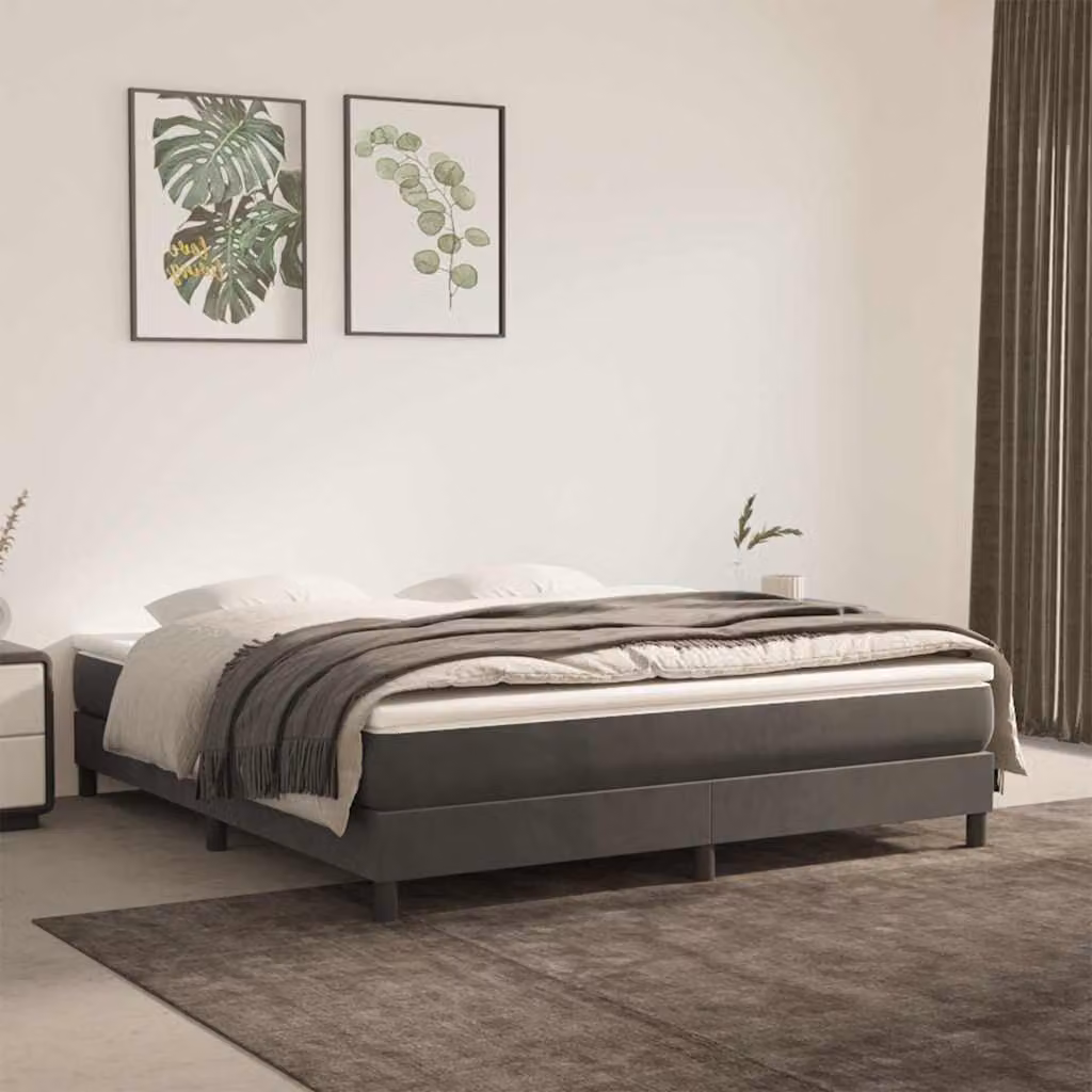 Letto Ibrido vidaXL con Giroletto a Molle e Materasso in Velluto Grigio e Bianco L/P: 180 x 200 cm
