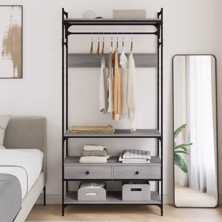 Armadio con cassetti e appendiabiti vidaXL, Grigio, L: 89 cm, P: 39 cm, H: 184,5 cm