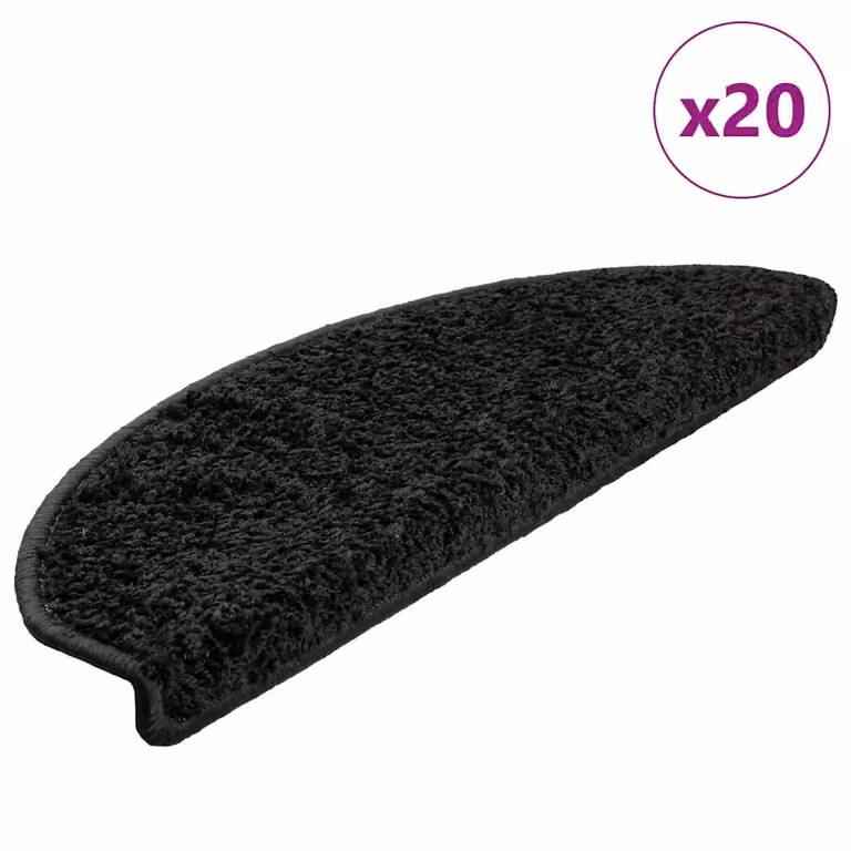Set di 20 tappetini per scale semicircolari vidaXL, colore nero, antiscivolo e autoadesivi, L 65 x P 40 x H 4 cm