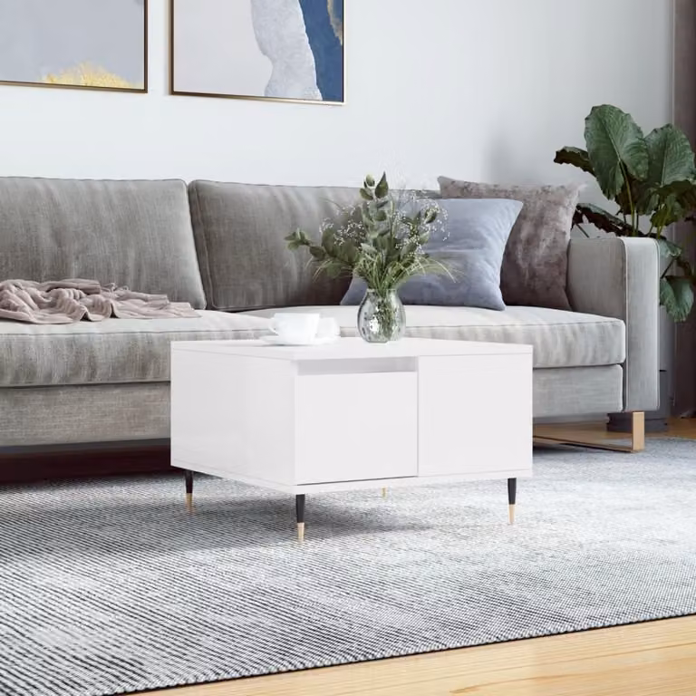 Tavolino The Living Store bianco lucido 55x55x36,5 cm materiale a base di legno