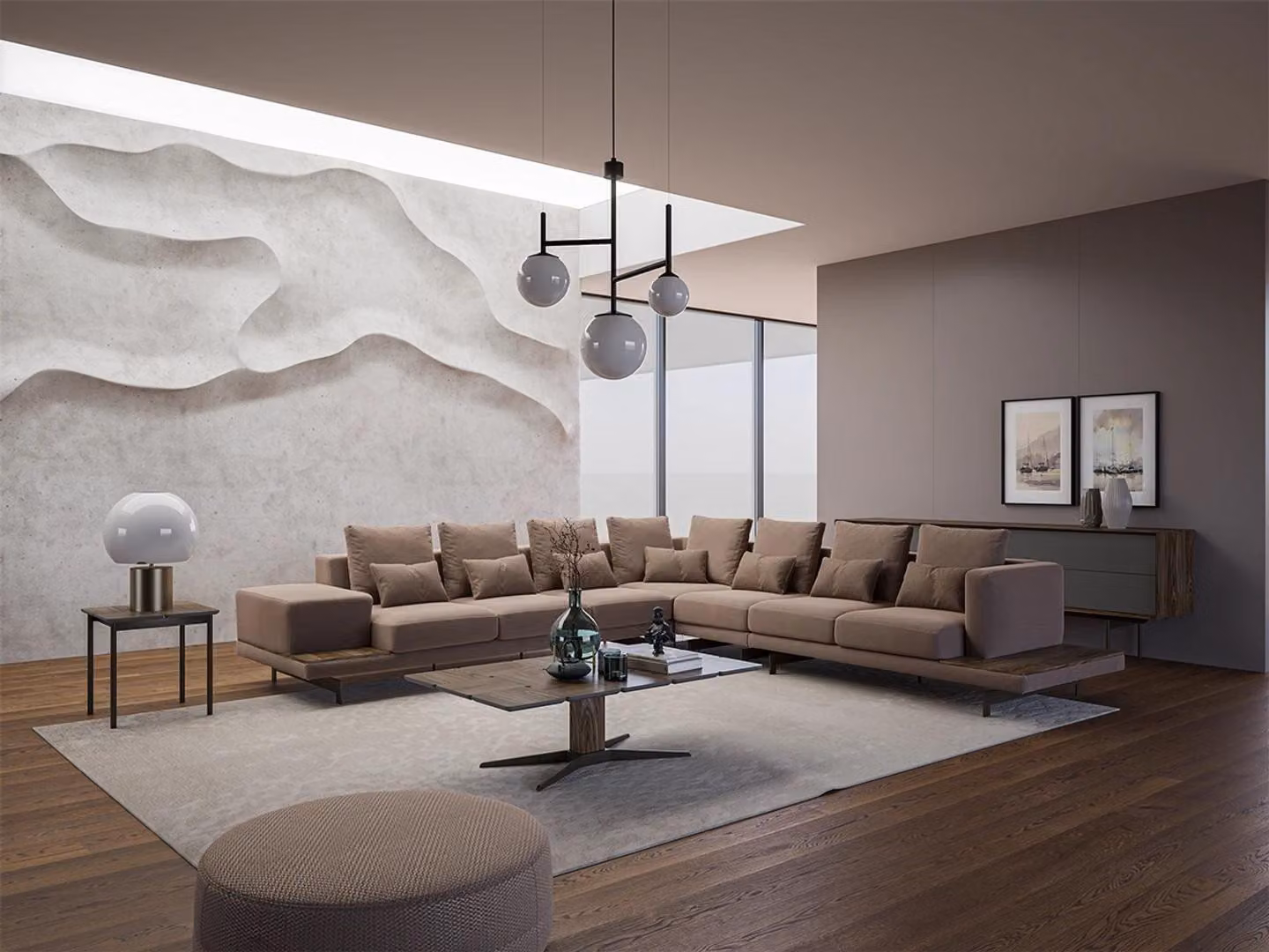 Designer Wohnzimmer Set 3tlg Polstermöbel Ecksofa L-Form Holz Couchtisch
