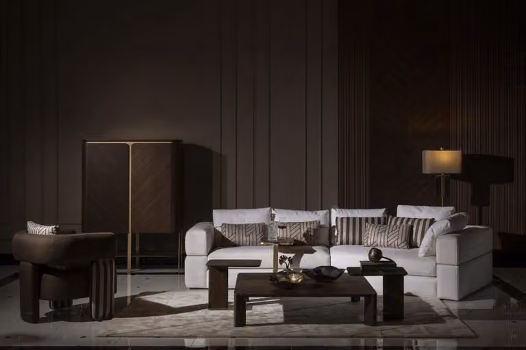 Wohnzimmer Garnitur Ecksofa Stoffsofa Sessel Couchtisch Set 6tlg Braun