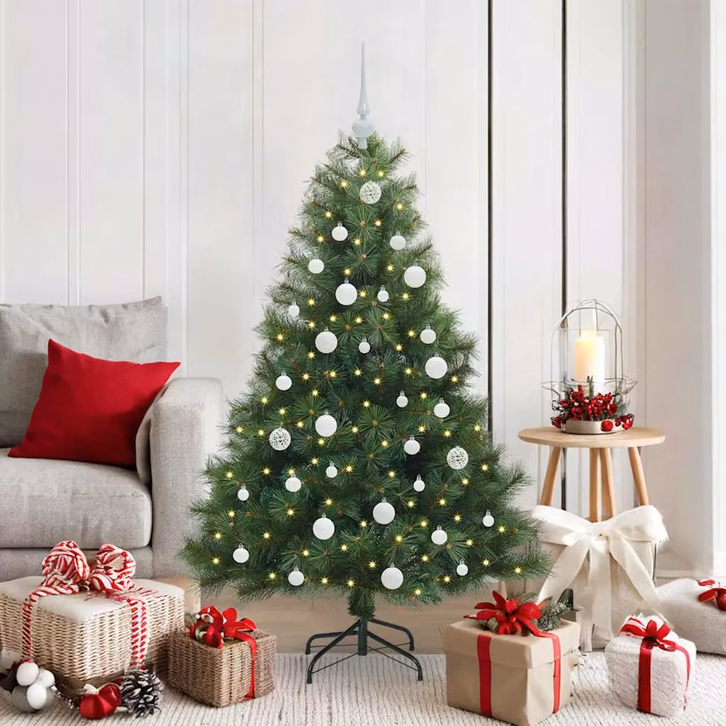 Albero di Natale artificiale moderno vidaXL verde con 150 LED luce bianca calda in PE e PVC, Altezza: 150 cm