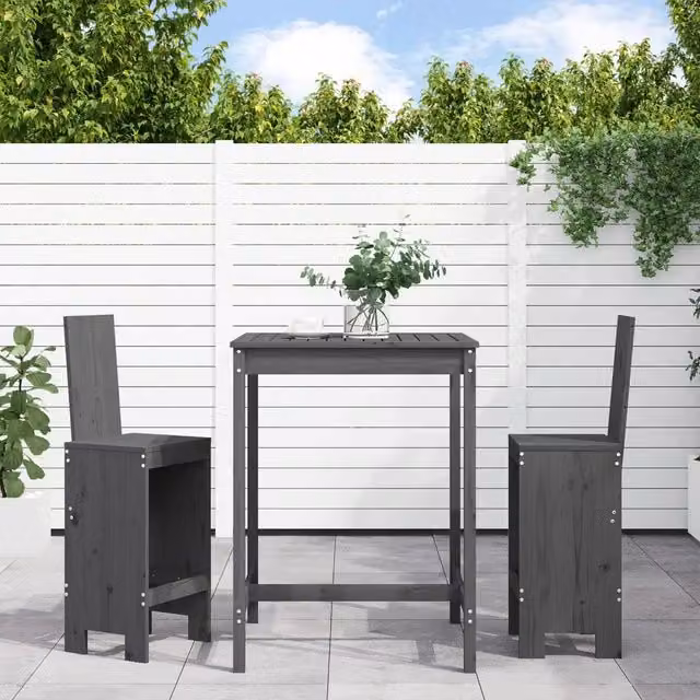 Set Bar da Giardino 3 pz Grigio in Legno Massello di Pino 3157765