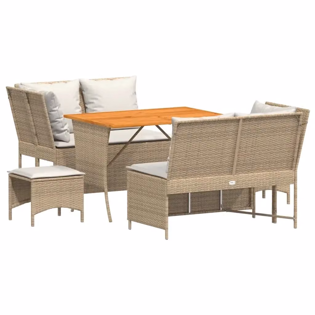 vidaXL Set Divano da Giardino 5 pz a L in Polyrattan con Cuscini Beige e Tavolino da Esterno – 2